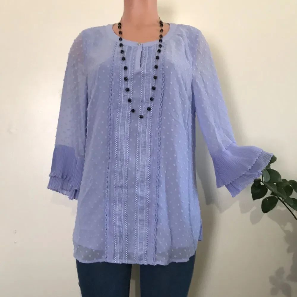 Isaac Mizrahi Clip Dot Blouse Pleated Cuffs